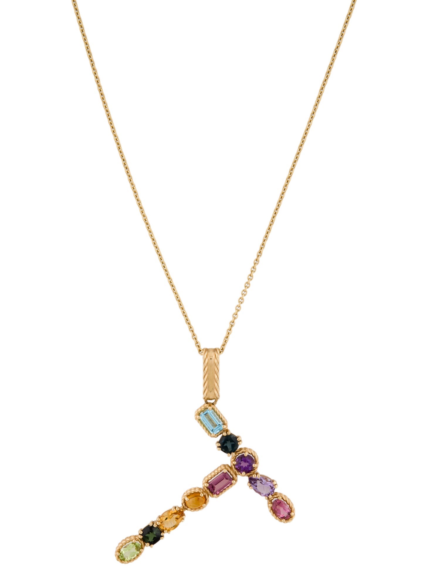 Dolce & Gabbana 18K Multi-Gemstone Initial 'T' Pendant Necklace