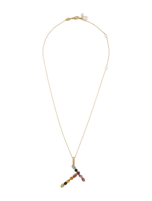 Dolce & Gabbana 18K Multi-Gemstone Initial 'T' Pendant Necklace
