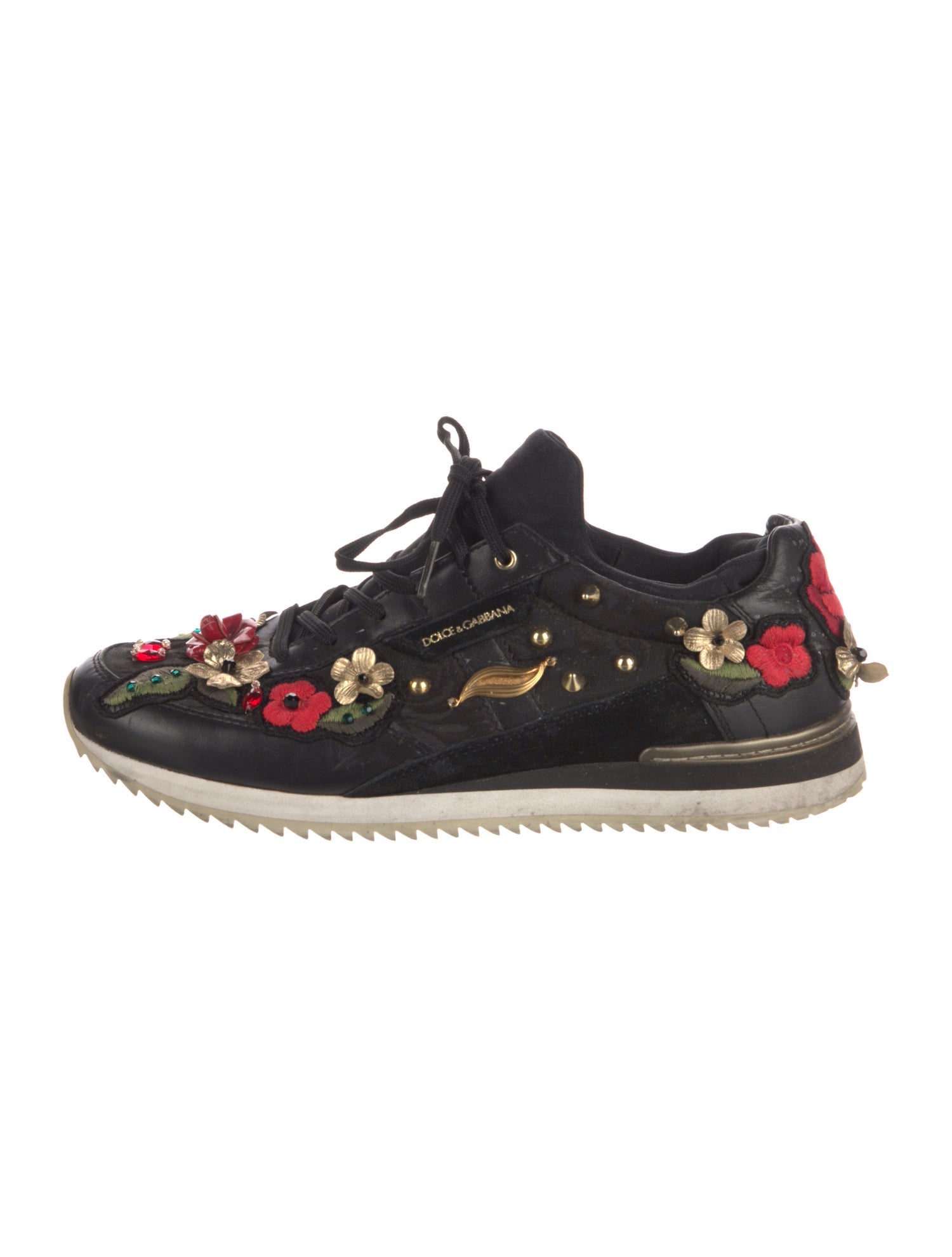 Dolce & Gabbana Leather Floral Print Sneakers