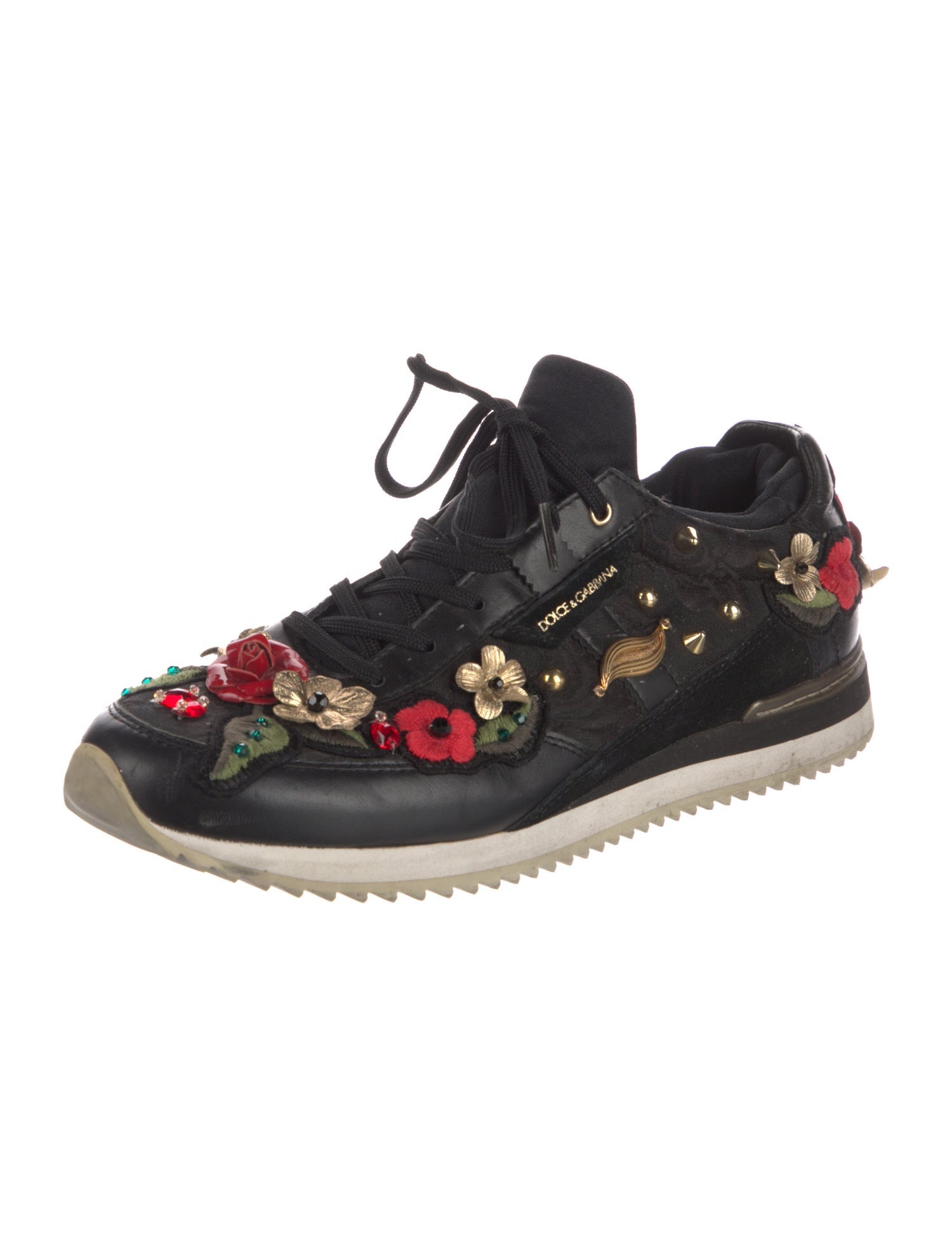 Dolce & Gabbana Leather Floral Print Sneakers