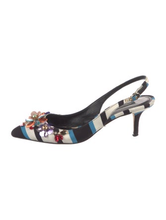 Dolce & Gabbana Floral Print Crystal Embellishments Slingback Pumps