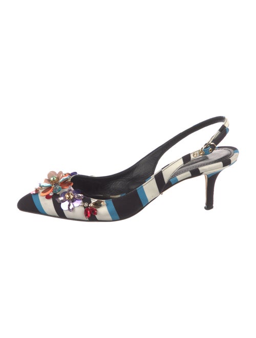 Dolce & Gabbana Floral Print Crystal Embellishments Slingback Pumps