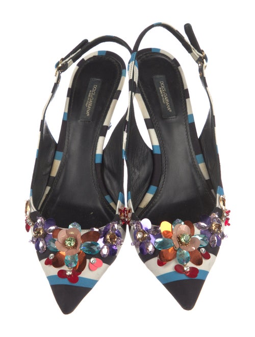 Dolce & Gabbana Floral Print Crystal Embellishments Slingback Pumps