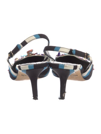 Dolce & Gabbana Floral Print Crystal Embellishments Slingback Pumps