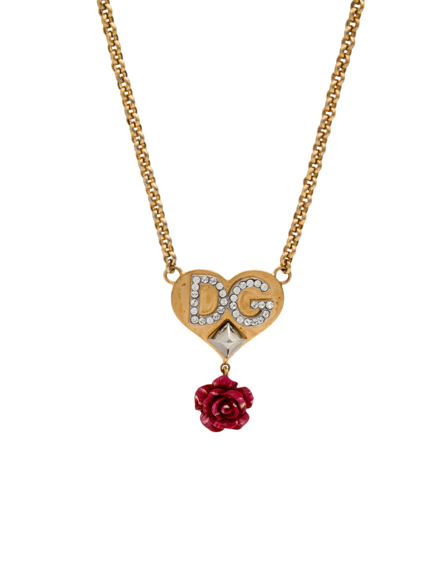 Dolce & Gabbana Crystal & Resin Rose Heart Pendant Necklace