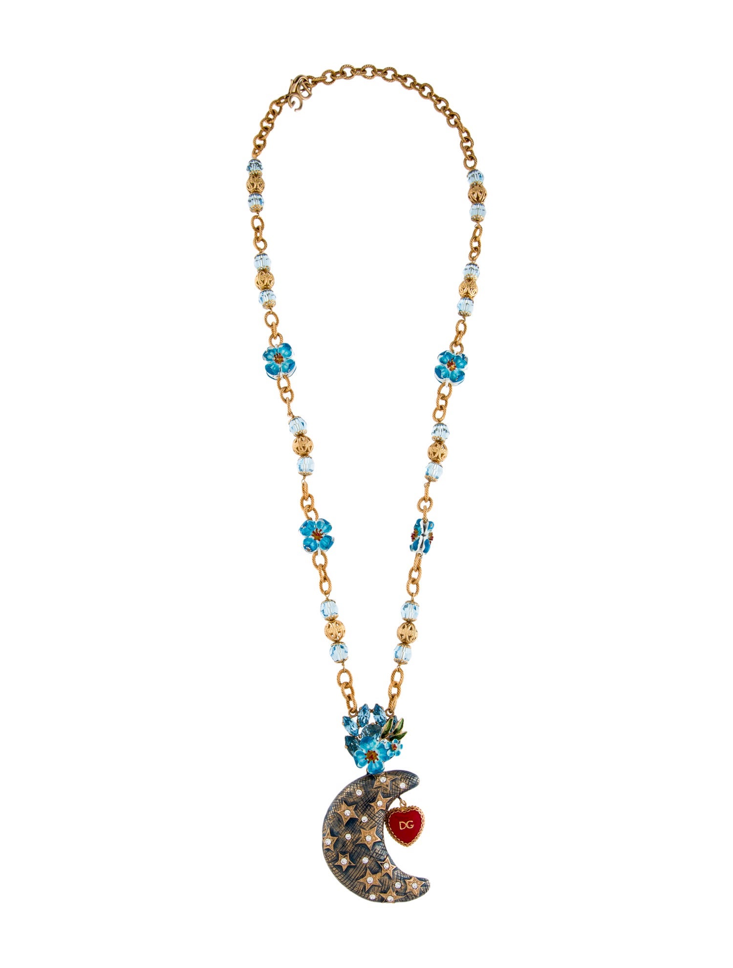 Dolce & Gabbana Enamel & Crystal Moon and Flowers Pendant Necklace