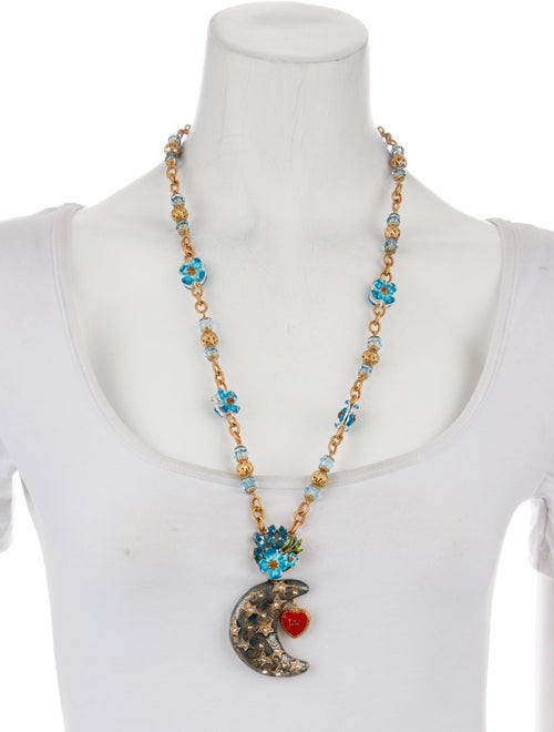 Dolce & Gabbana Enamel & Crystal Moon and Flowers Pendant Necklace