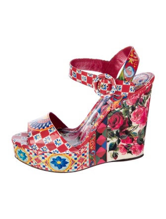 Dolce & Gabbana Mambo Rose Print Patent Leather Sandals