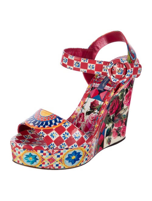 Dolce & Gabbana Mambo Rose Print Patent Leather Sandals