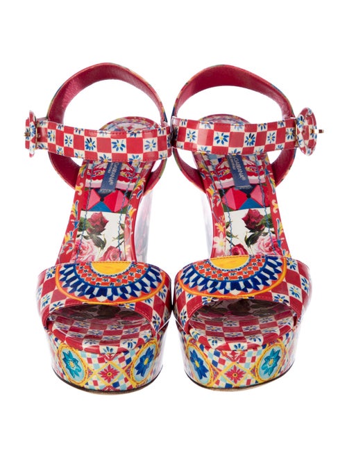 Dolce & Gabbana Mambo Rose Print Patent Leather Sandals