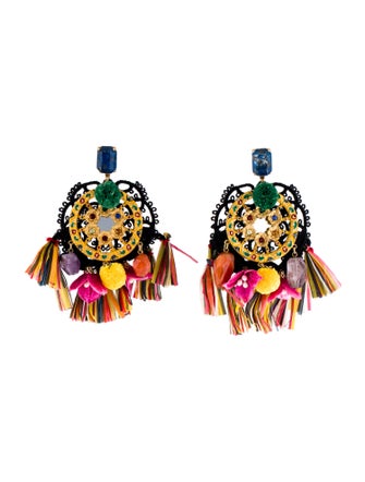 Dolce & Gabbana Crystal, Enamel & Fabric Tassel Drop Earrings