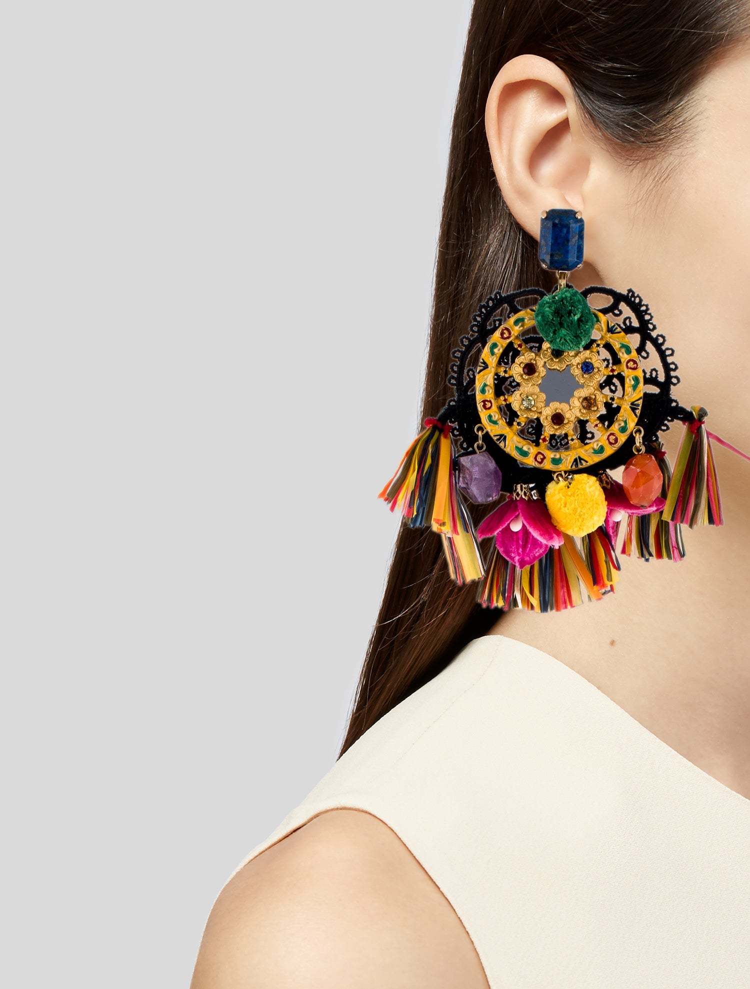 Dolce & Gabbana Crystal, Enamel & Fabric Tassel Drop Earrings