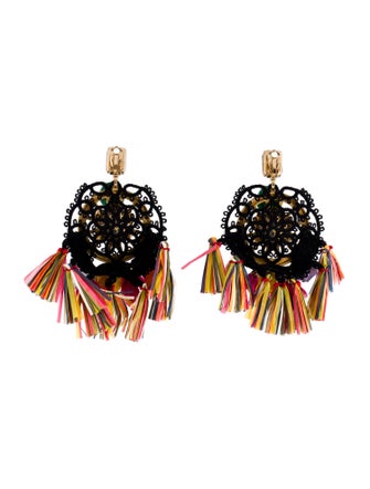 Dolce & Gabbana Crystal, Enamel & Fabric Tassel Drop Earrings