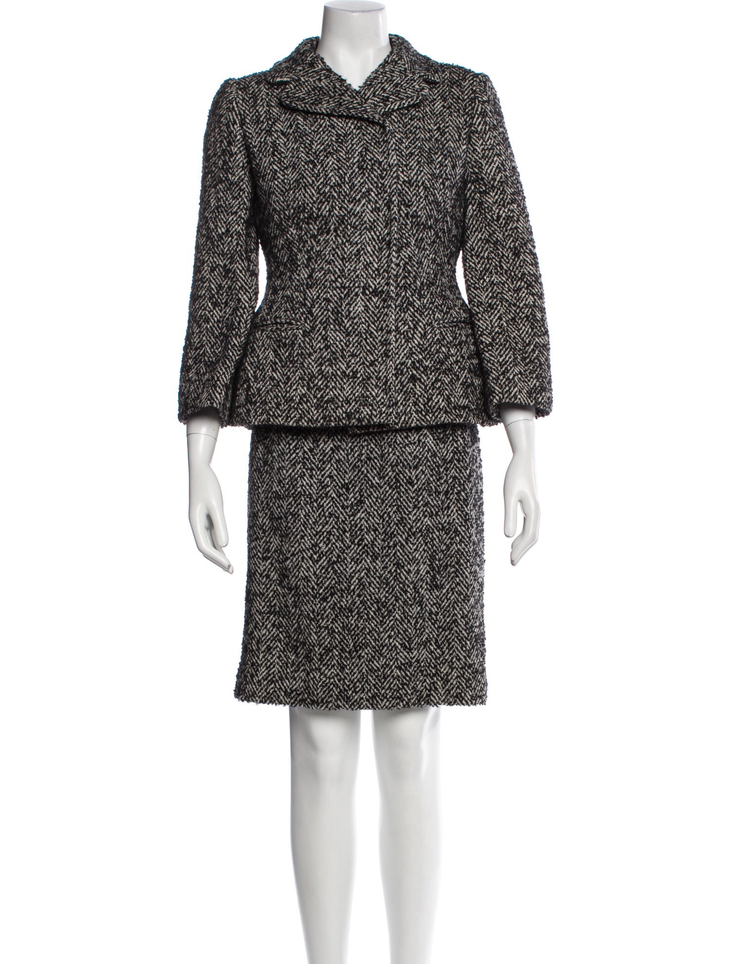 Dolce & Gabbana Virgin Wool Tweed Pattern Skirt Suit