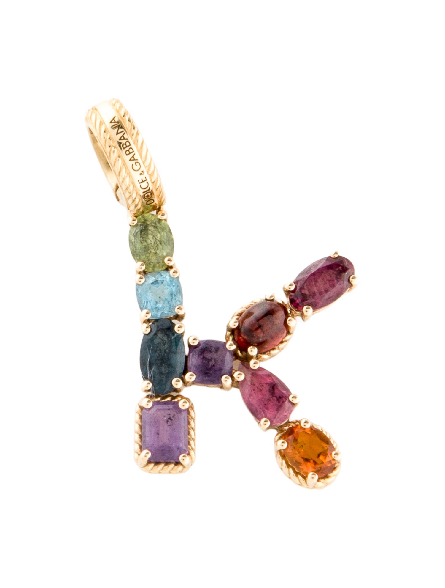 Dolce & Gabbana 18K Multistone Lettering 'K' Charm Pendant