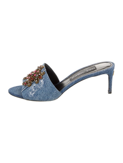 Dolce & Gabbana Denim Crystal Embellishments Slides