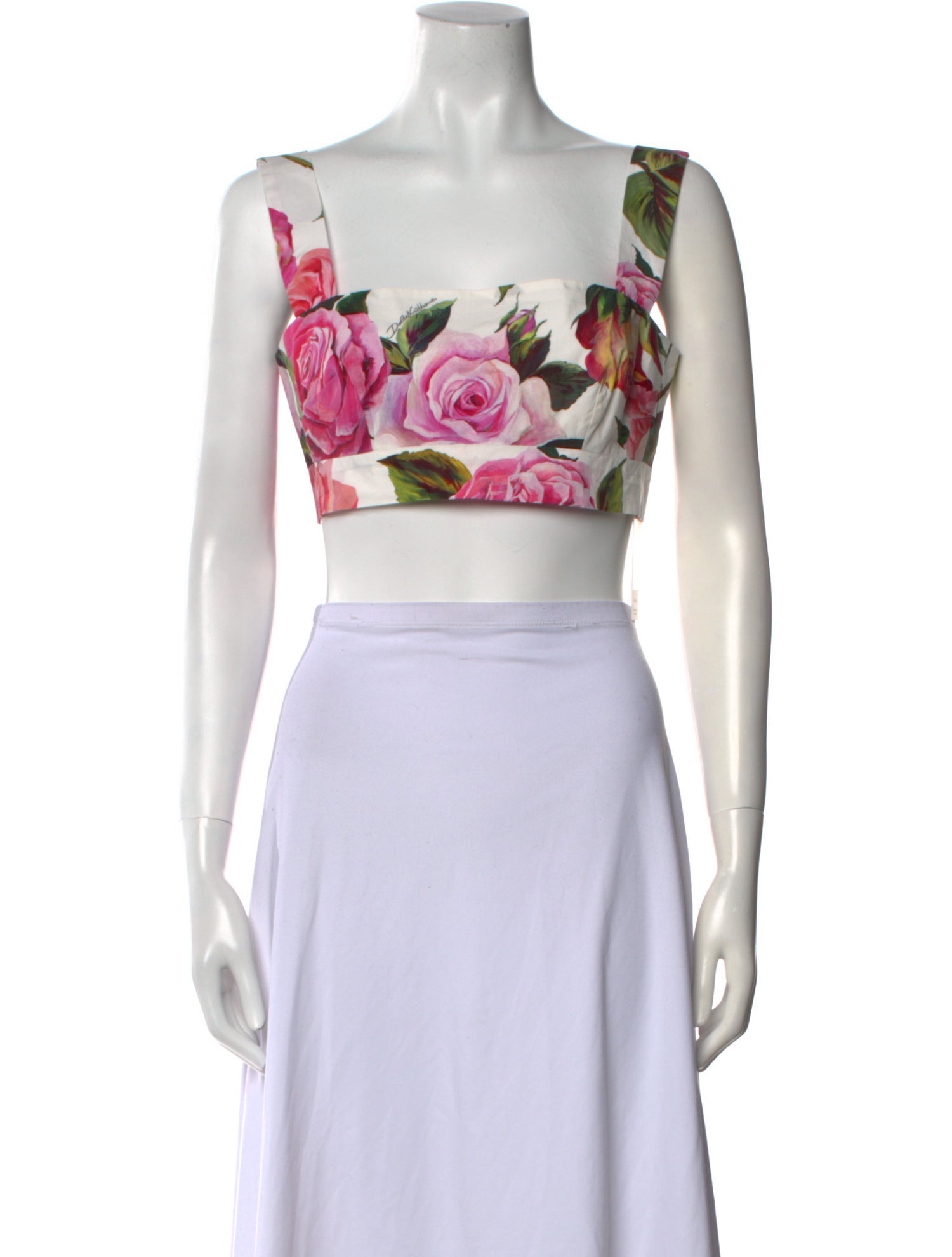 Dolce & Gabbana Floral Print Square Neckline Crop Top