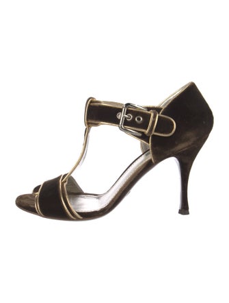 Dolce & Gabbana Velvet Striped T-Strap Sandals