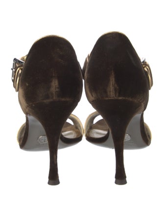 Dolce & Gabbana Velvet Striped T-Strap Sandals