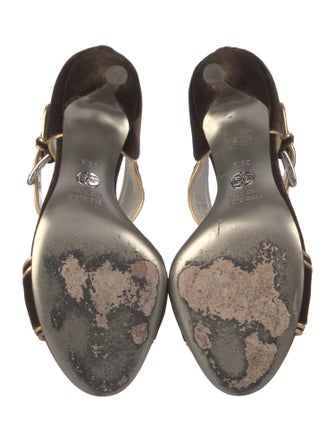 Dolce & Gabbana Velvet Striped T-Strap Sandals