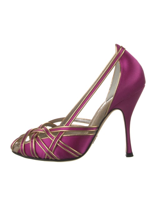 Dolce & Gabbana Satin Leather Trim Embellishment Slingback Sandals