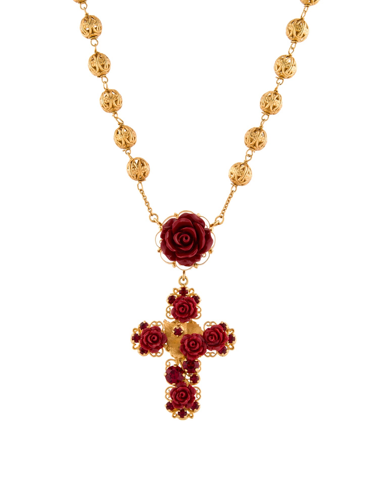 Dolce & Gabbana Resin & Crystal Rose Cross Pendant Necklace