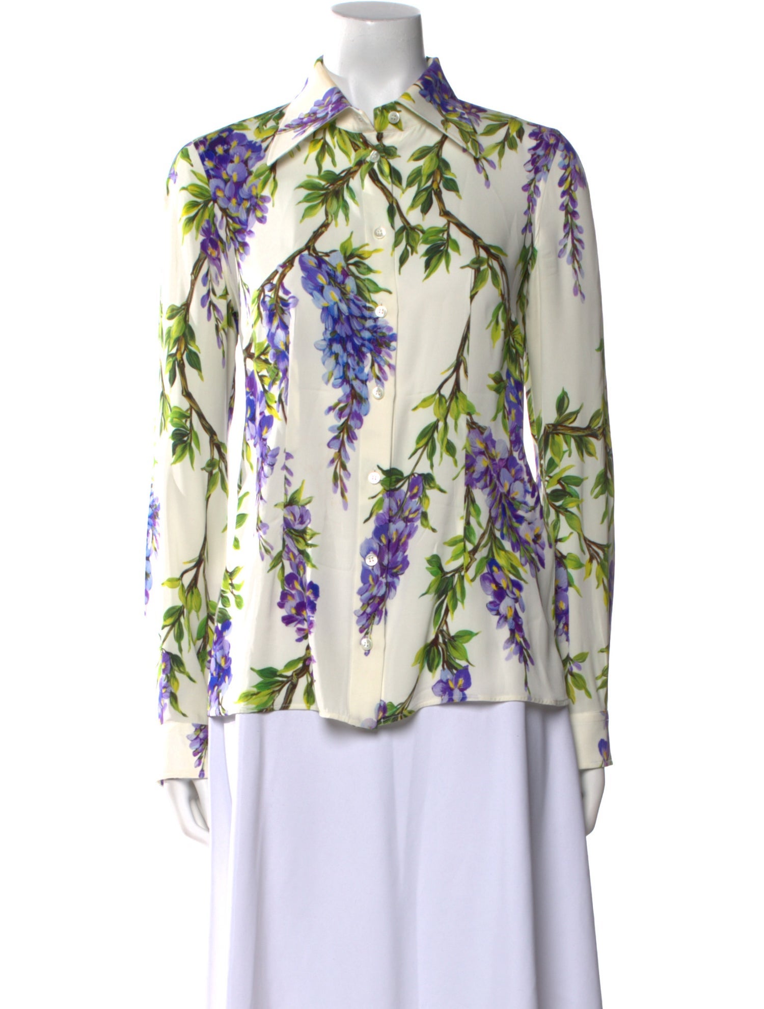 Dolce & Gabbana Silk Floral Print Button-Up Top