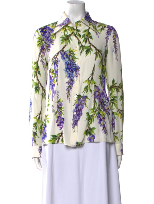 Dolce & Gabbana Silk Floral Print Button-Up Top