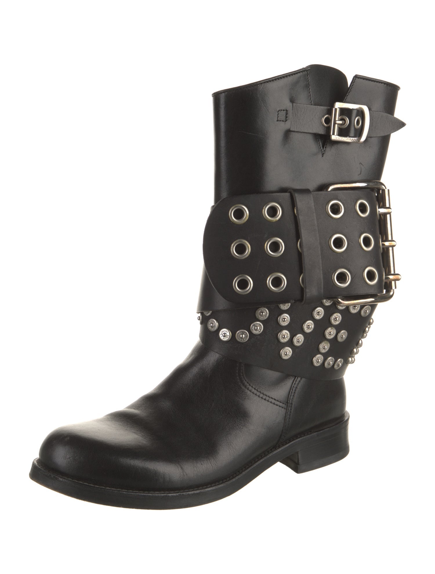Dolce & Gabbana Leather Studded Accents Moto Boots
