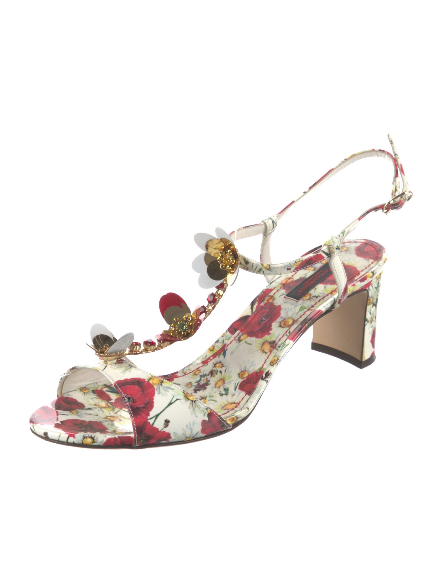 Dolce & Gabbana Leather Printed T-Strap Sandals