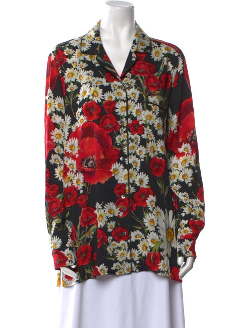Dolce & Gabbana Silk Floral Print Button-Up Top