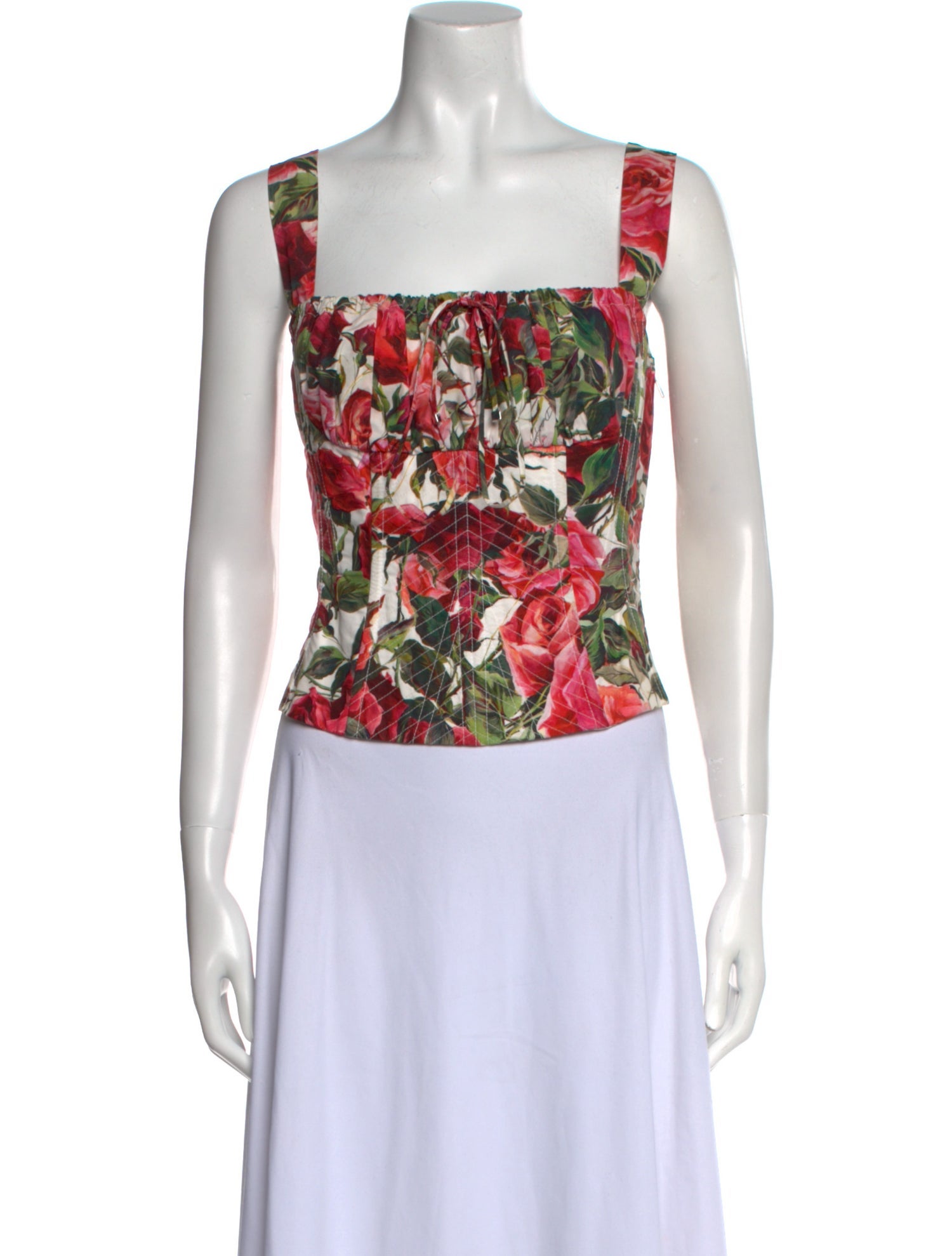 Dolce & Gabbana Floral Print Square Neckline Crop Top