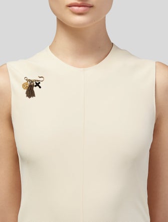 Dolce & Gabbana Crystal Cross & Faux Pearl Tassel Safety Pin Brooch