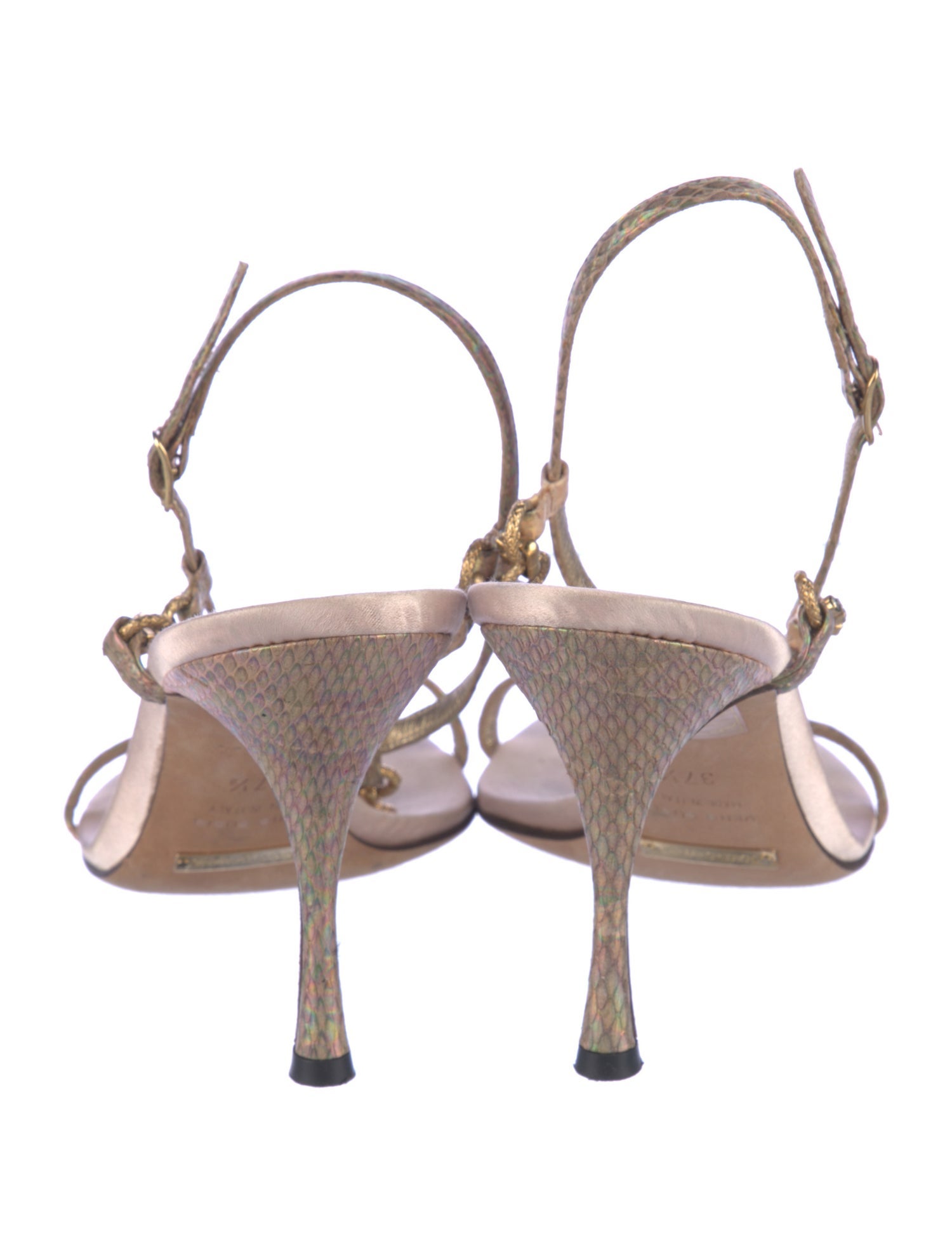 Dolce & Gabbana Snakeskin Chain-Link Accents T-Strap Sandals