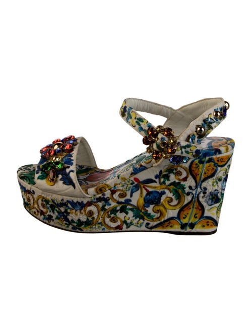 Dolce & Gabbana Floral Print Crystal Embellishments Slingback Sandals