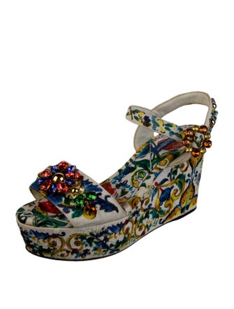 Dolce & Gabbana Floral Print Crystal Embellishments Slingback Sandals