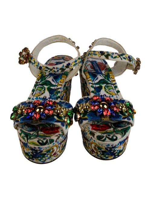 Dolce & Gabbana Floral Print Crystal Embellishments Slingback Sandals