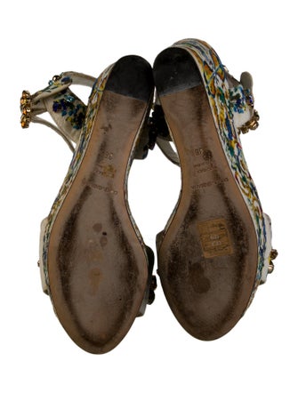 Dolce & Gabbana Floral Print Crystal Embellishments Slingback Sandals