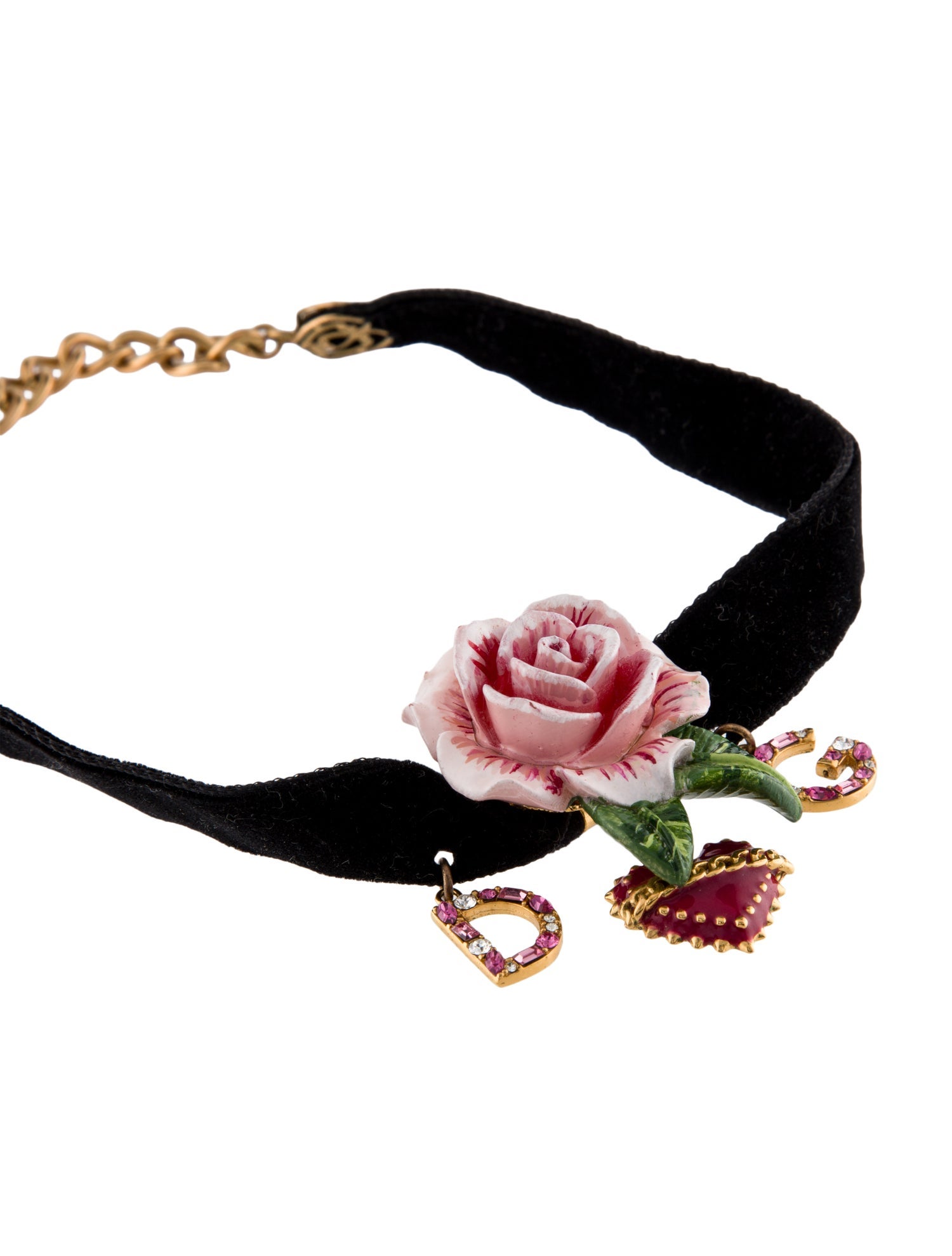 Dolce & Gabbana Velvet, Enamel & Crystal Flower Choker Necklace