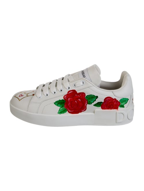 Dolce & Gabbana Leather Floral Print Sneakers
