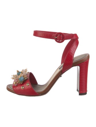 Dolce & Gabbana Leather Crystal Embellishments Slingback Pumps