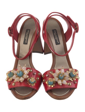 Dolce & Gabbana Leather Crystal Embellishments Slingback Pumps