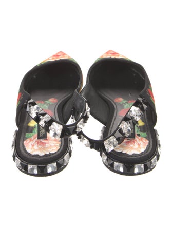 Dolce & Gabbana Floral Print Crystal Embellishments Mules