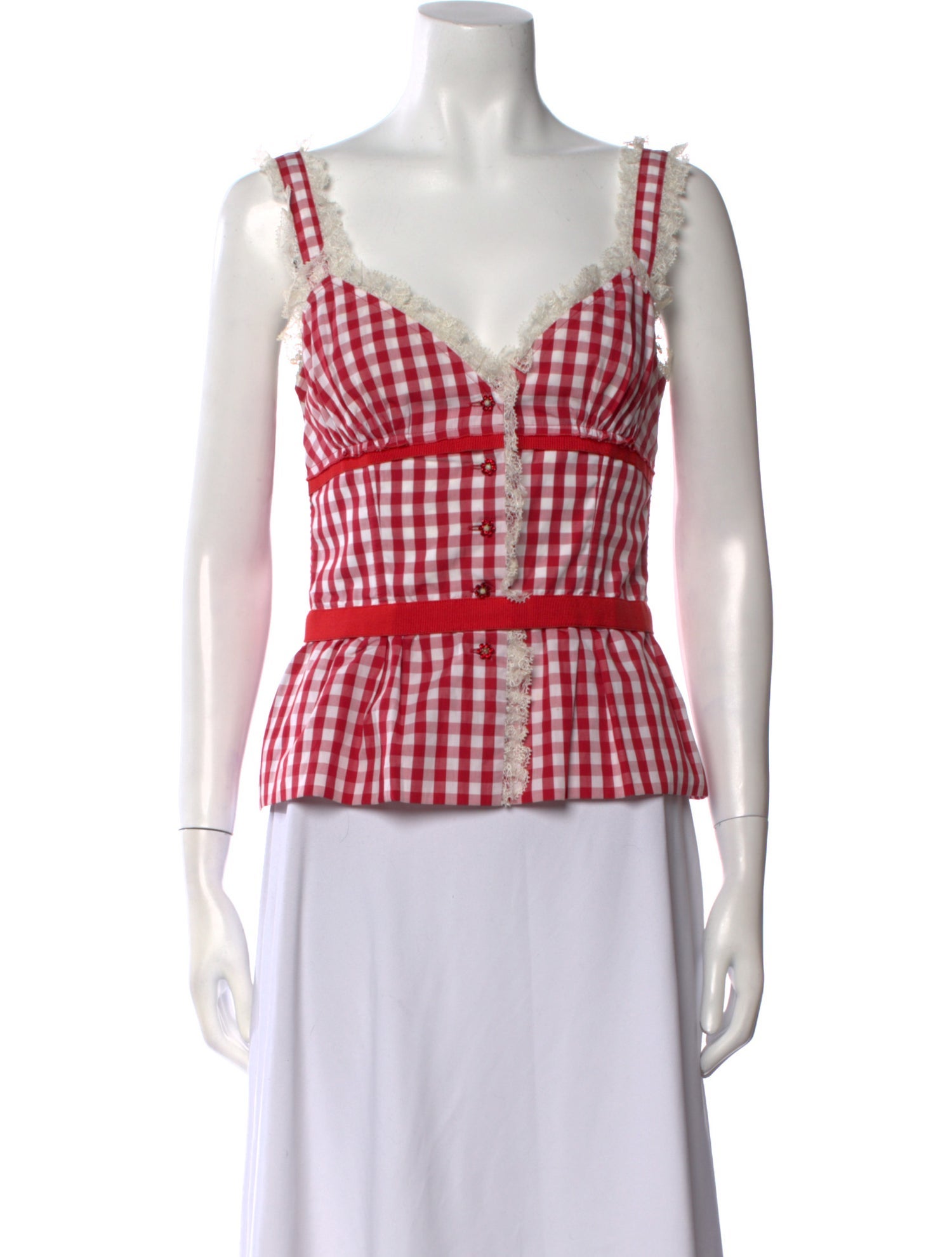 Dolce & Gabbana Plaid Print V-Neck Crop Top