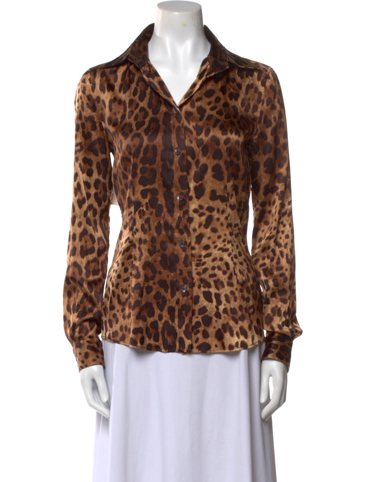 Dolce & Gabbana Silk Animal Print Button-Up Top
