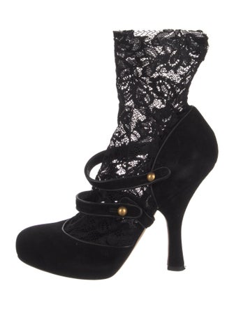 Dolce & Gabbana Suede Lace Trim Embellishment Pumps