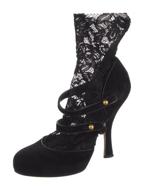 Dolce & Gabbana Suede Lace Trim Embellishment Pumps