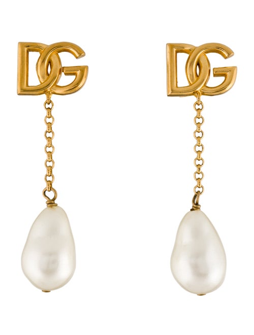 Dolce & Gabbana Faux Pearl & Logo Drop Earrings