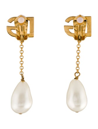 Dolce & Gabbana Faux Pearl & Logo Drop Earrings