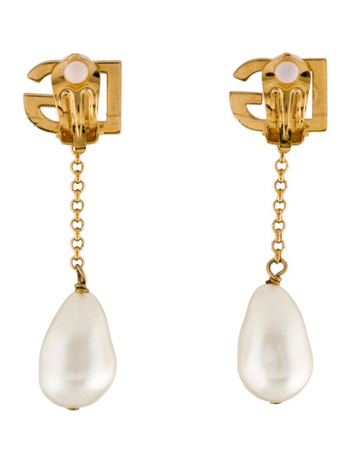 Dolce & Gabbana Faux Pearl & Logo Drop Earrings